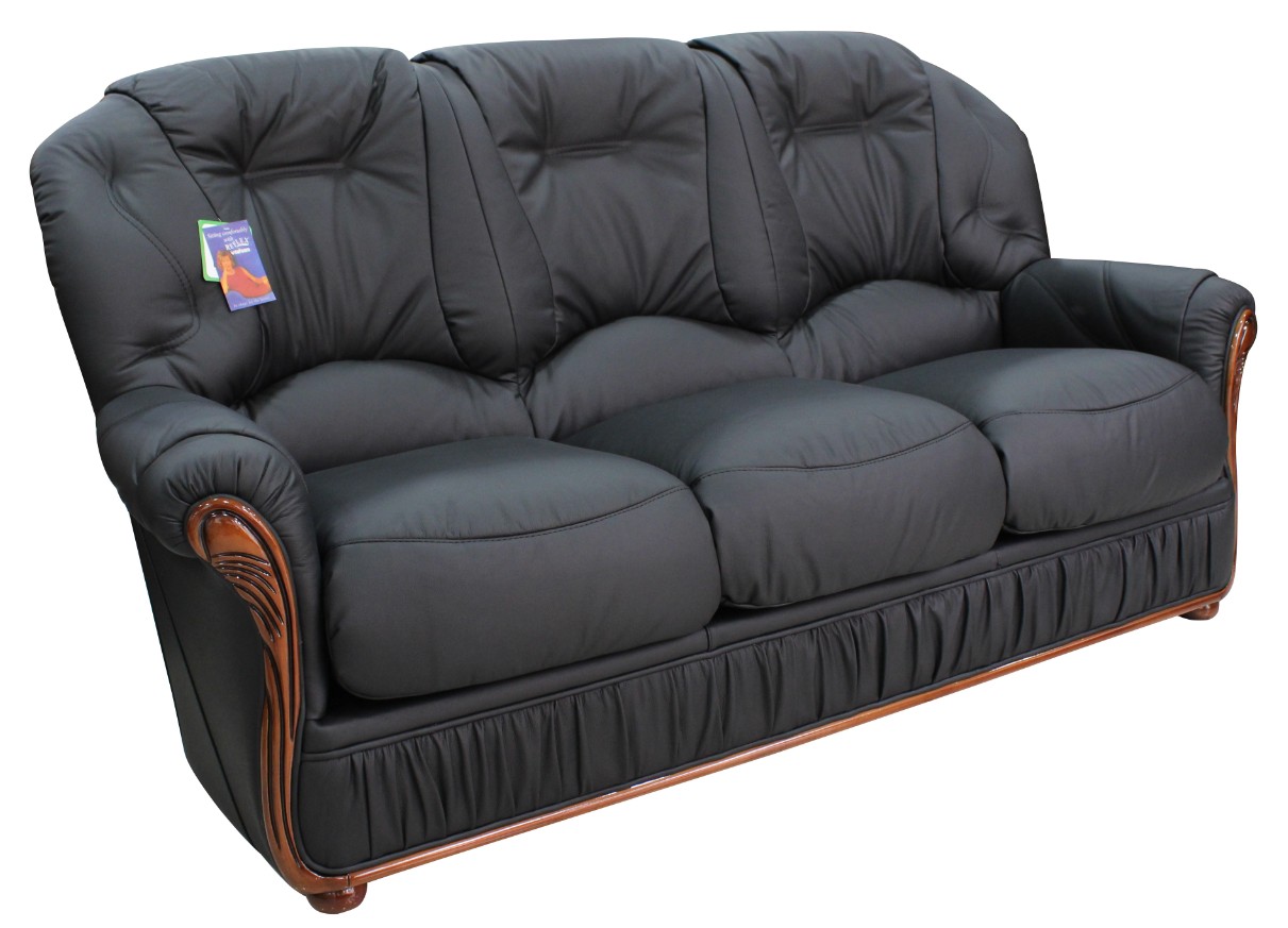 Product photograph of Debora Handmade 3 Seater Sofa Settee Genuine Italian Black Leather from Chesterfield Sofas.
