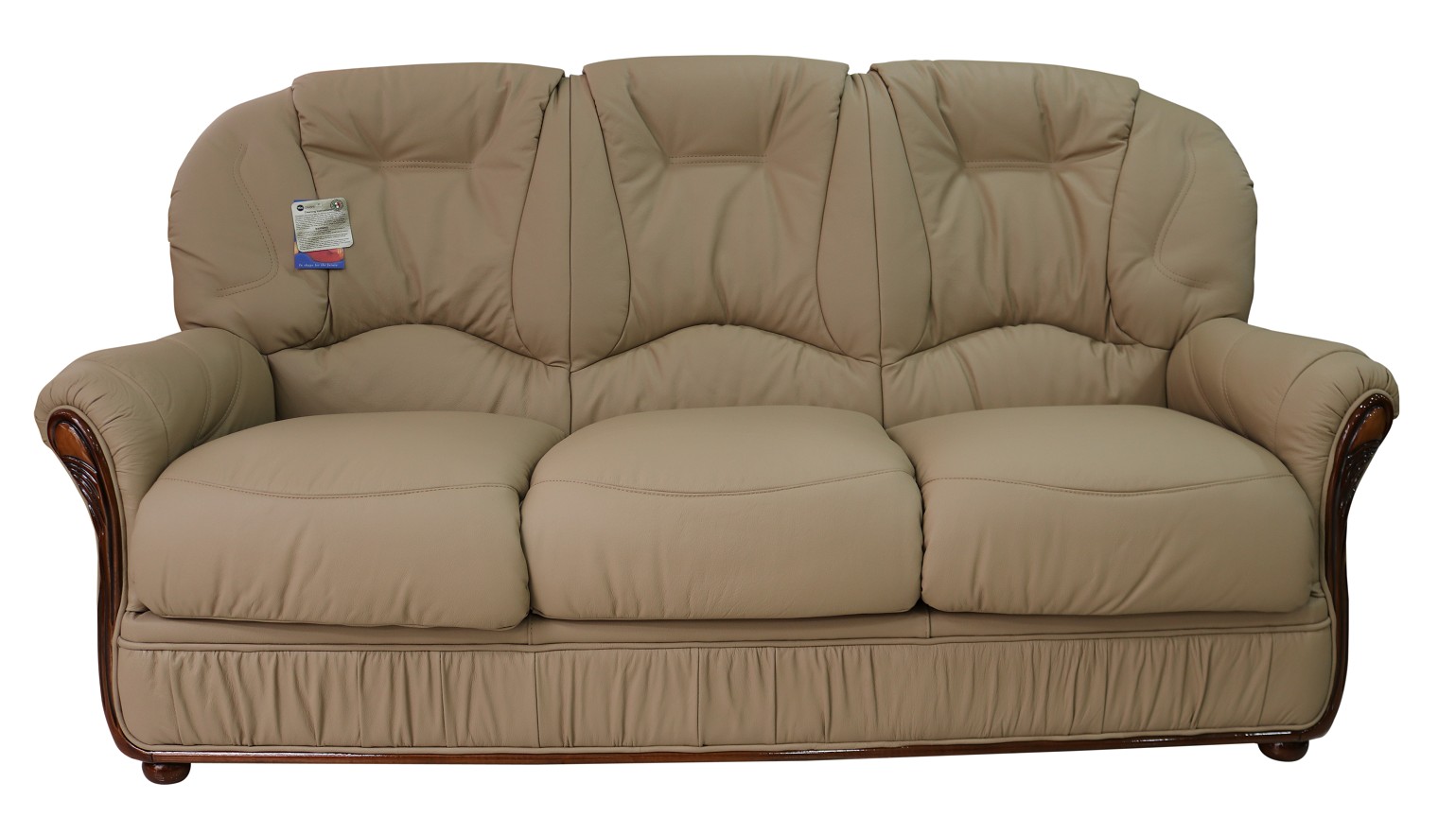 Product photograph of Debora Handmade 3 Seater Sofa Settee Genuine Italian Coffee Milk Leather from Chesterfield Sofas