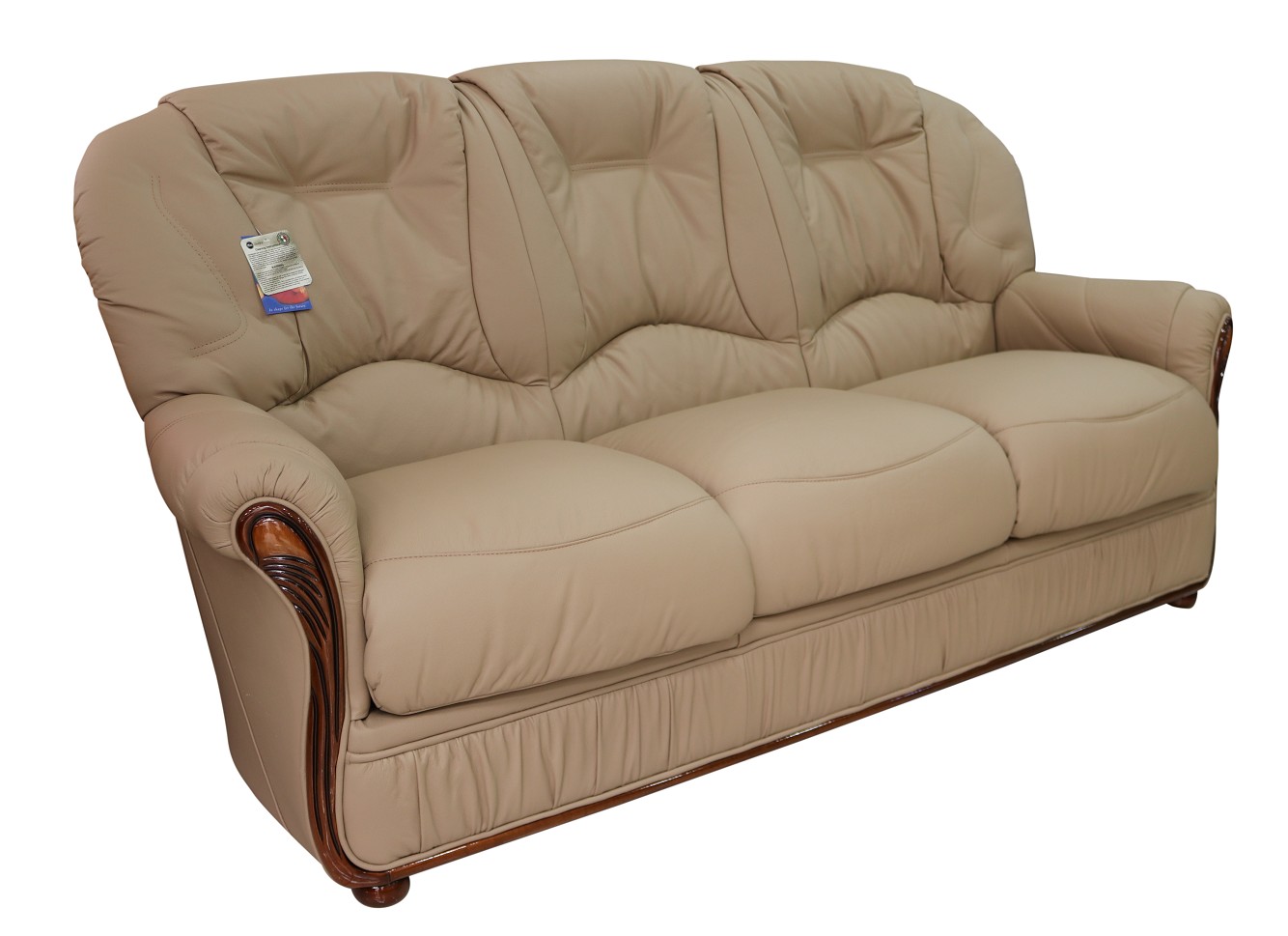 Product photograph of Debora Handmade 3 Seater Sofa Settee Genuine Italian Coffee Milk Leather from Chesterfield Sofas.