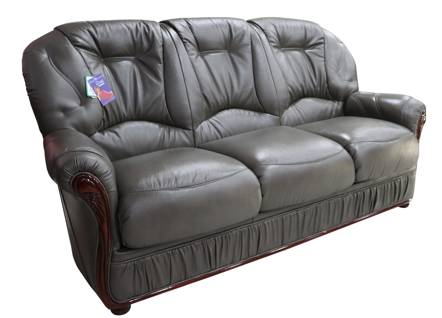 Product photograph of Debora Handmade 3 Seater Sofa Settee Genuine Italian Dark Grey Real Leather from Chesterfield Sofas.