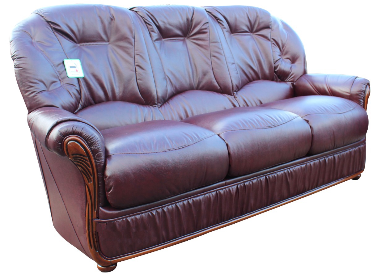 Product photograph of Debora Handmade 3 Seater Sofa Settee In Genuine Italian Burgundy Real Leather from Chesterfield Sofas.