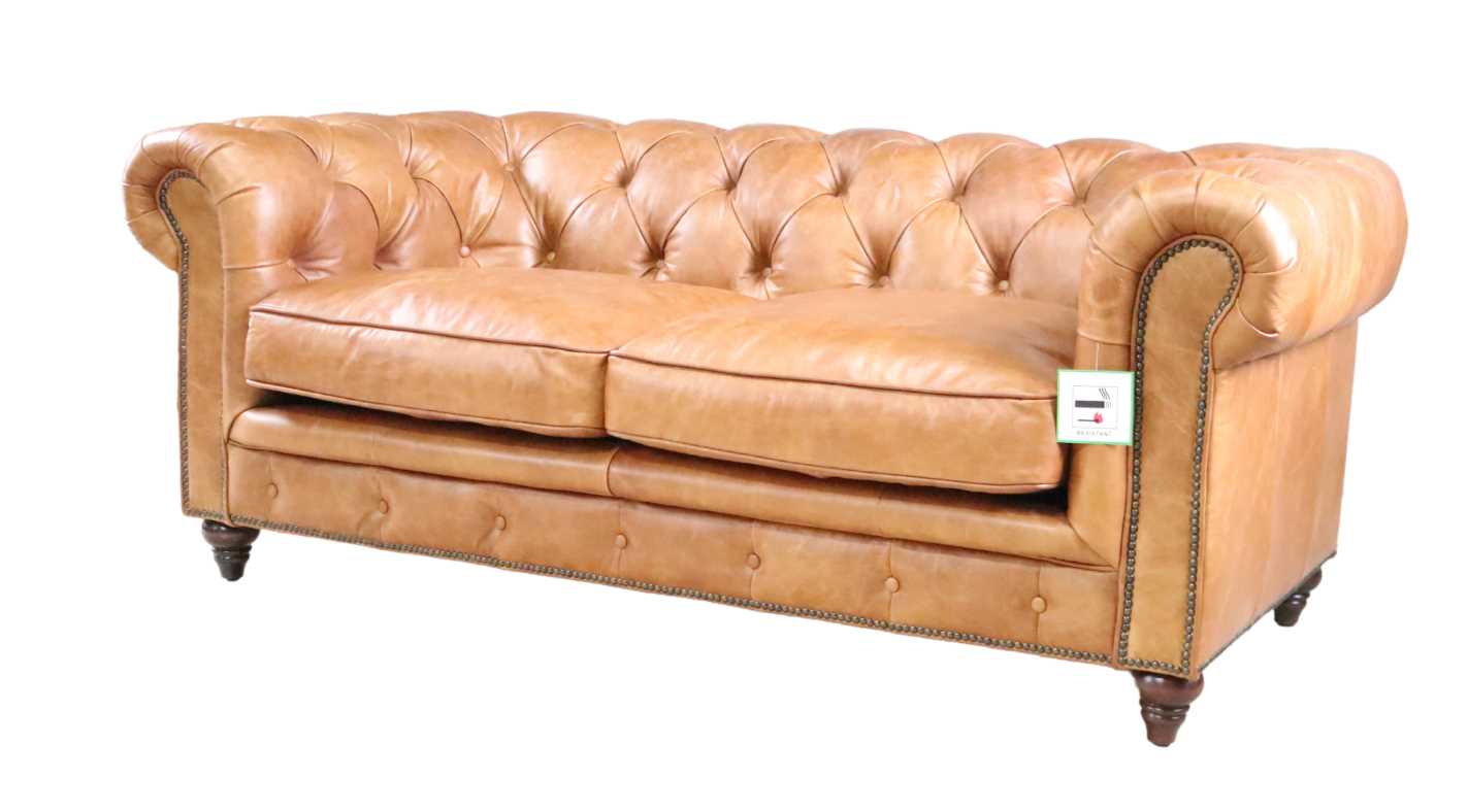 Product photograph of Earle Chesterfield 2 Seater Sofa Nappa Caramel Tan Brown Real Leather from Chesterfield Sofas.