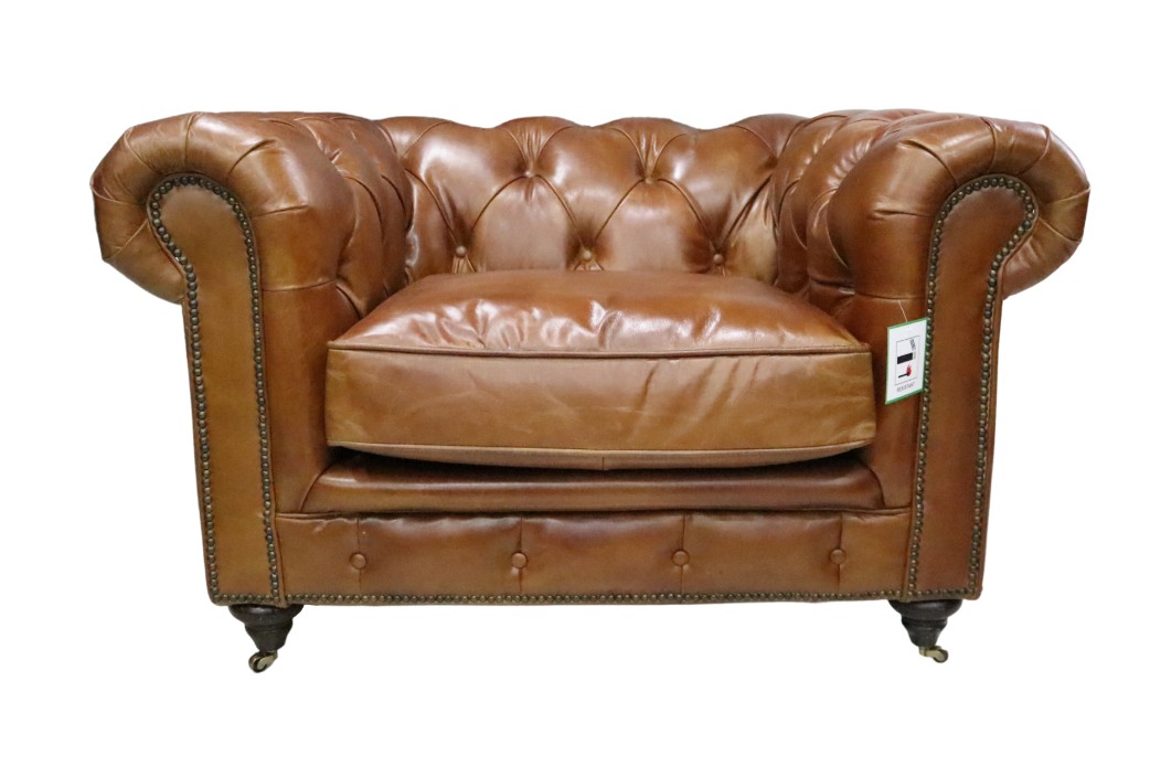 Product photograph of Earle Chesterfield Club Chair Vintage Tan Distressed Real Leather from Chesterfield Sofas