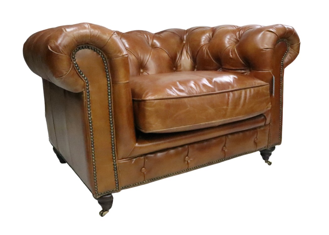 Product photograph of Earle Chesterfield Club Chair Vintage Tan Distressed Real Leather from Chesterfield Sofas.