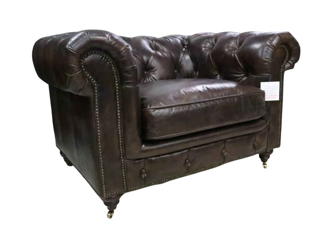 Product photograph of Earle Chesterfield Club Chair Vintage Tobacco Brown Real Distressed Leather from Chesterfield Sofas.