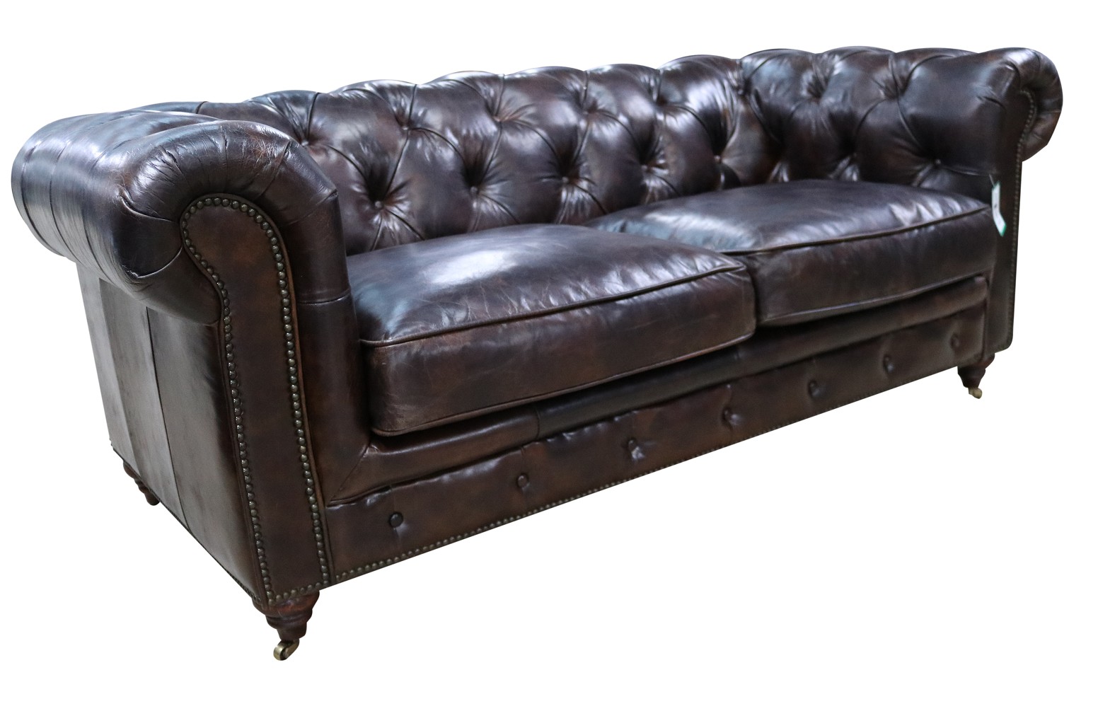 Product photograph of Earle Grande 2 Seater Chesterfield Tobacco Brown Real Leather Sofa from Chesterfield Sofas.