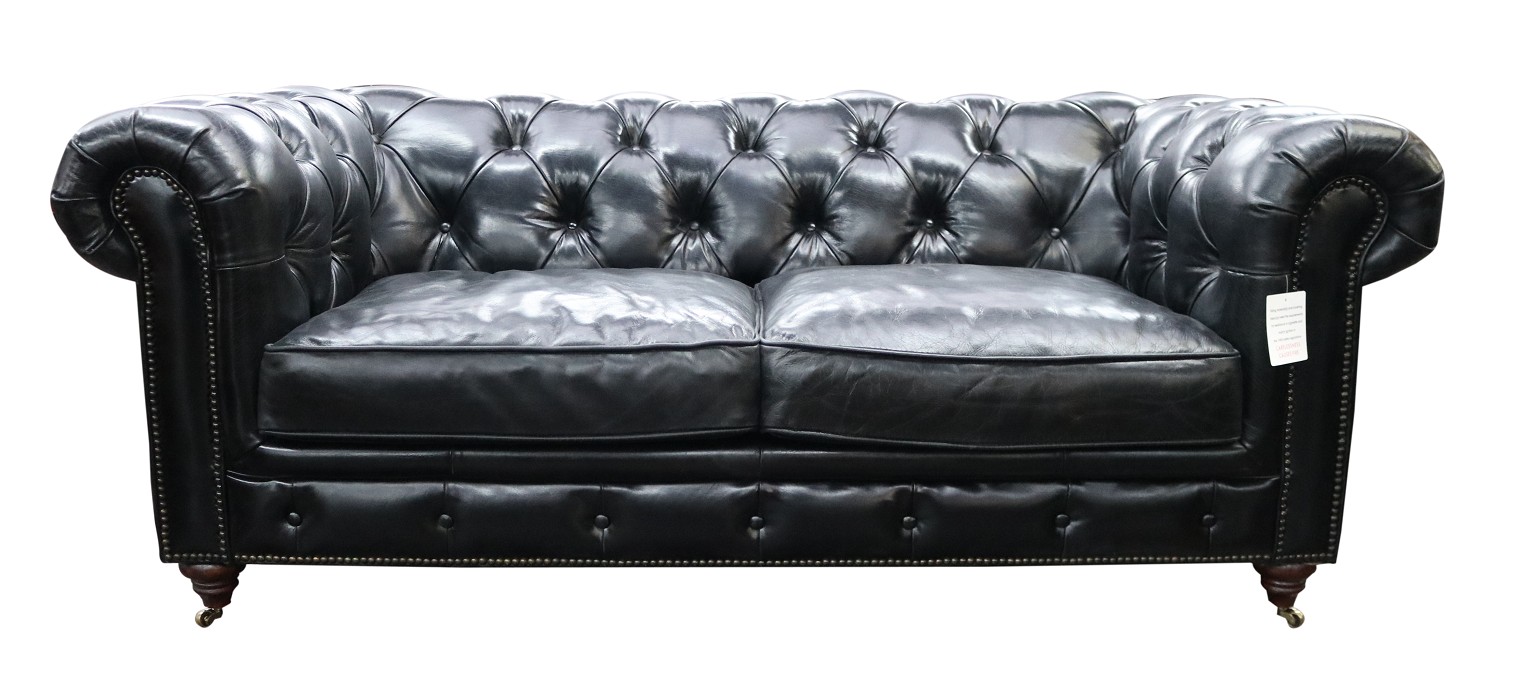 Product photograph of Earle Grande Chesterfield 2 Seater Vintage Black Real Leather Sofa from Chesterfield Sofas