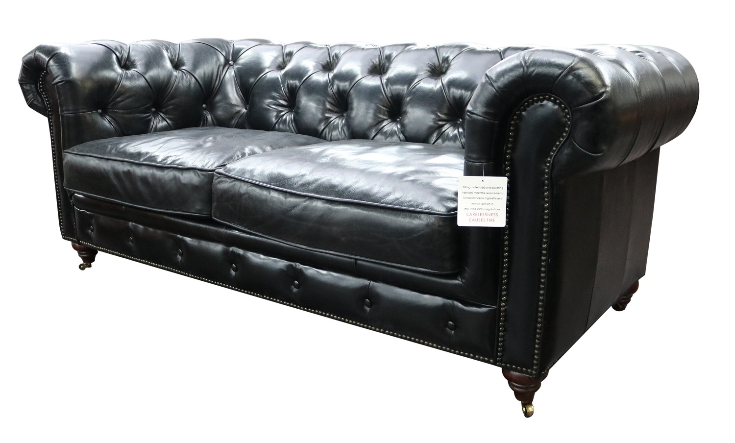 Product photograph of Earle Grande Chesterfield 2 Seater Vintage Black Real Leather Sofa from Chesterfield Sofas.
