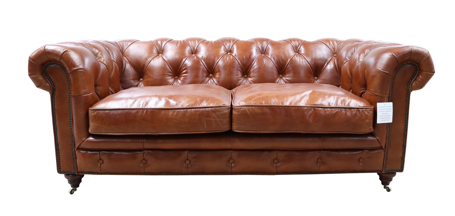 Product photograph of Earle Grande Chesterfield 2 Seater Vintage Tan Real Leather Sofa from Chesterfield Sofas