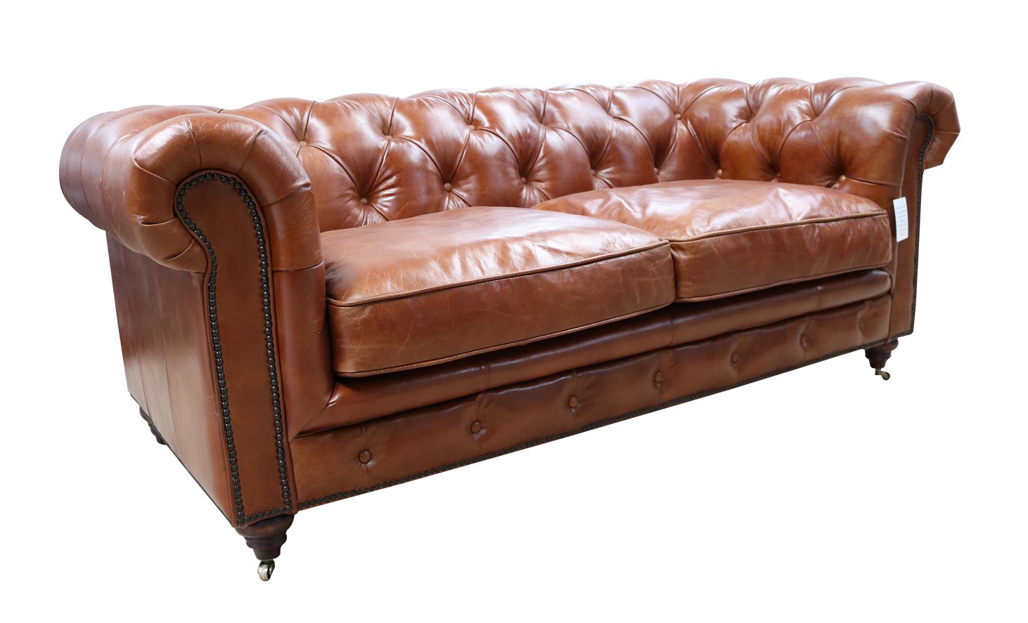 Product photograph of Earle Grande Chesterfield 2 Seater Vintage Tan Real Leather Sofa from Chesterfield Sofas.