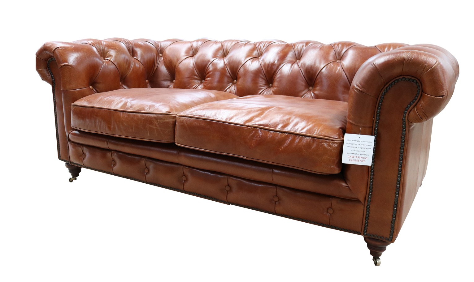 Product photograph of Earle Grande Chesterfield 2 Seater Vintage Tan Real Leather Sofa from Chesterfield Sofas.
