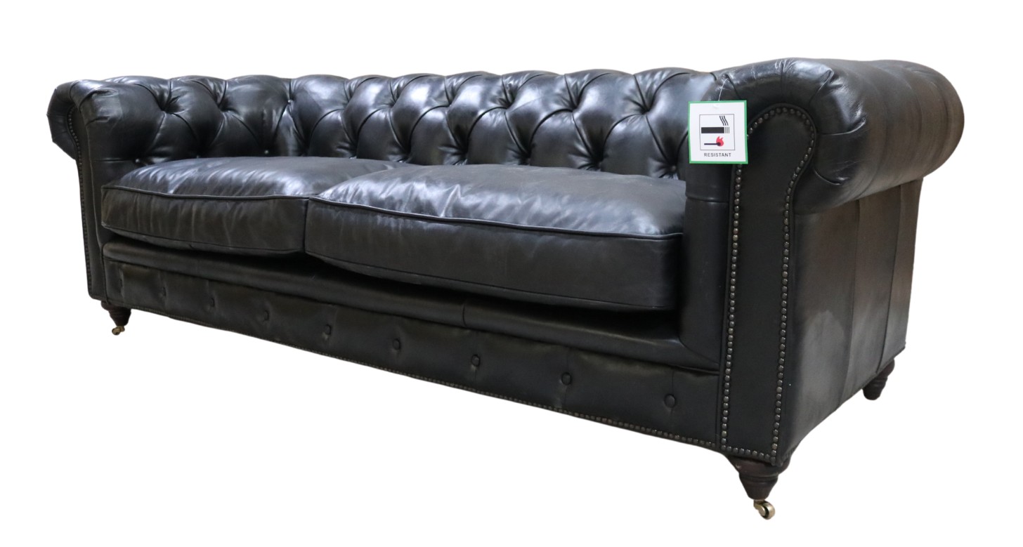 Product photograph of Earle Grande Chesterfield 3 Seater Vintage Black Real Leather Sofa from Chesterfield Sofas.