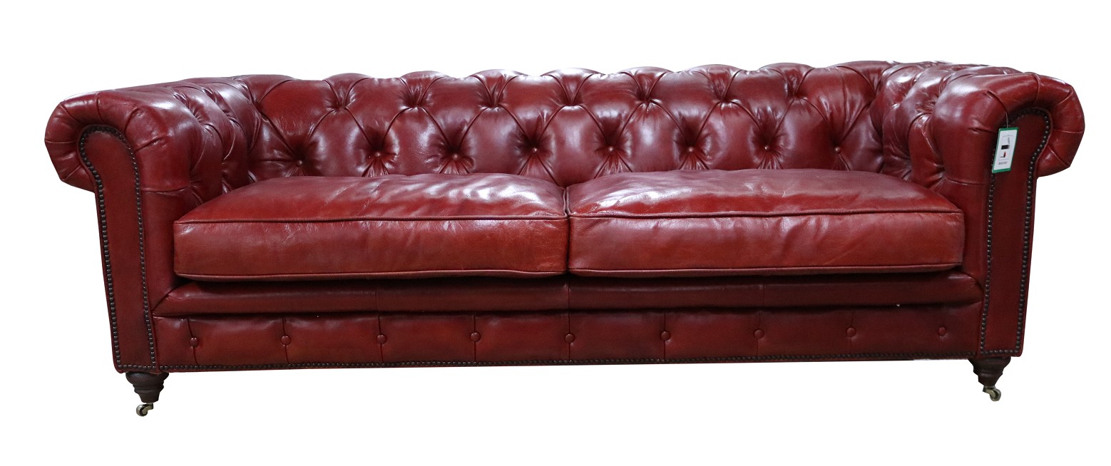 Product photograph of Earle Grande Chesterfield 3 Seater Vintage Rouge Red Real Leather Sofa from Chesterfield Sofas