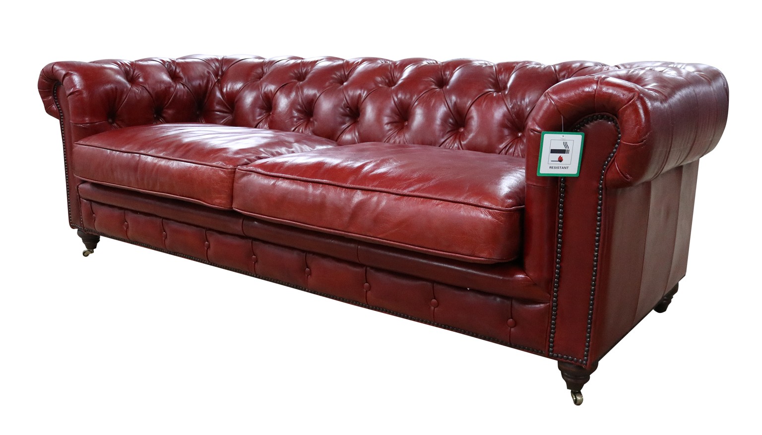 Product photograph of Earle Grande Chesterfield 3 Seater Vintage Rouge Red Real Leather Sofa from Chesterfield Sofas.