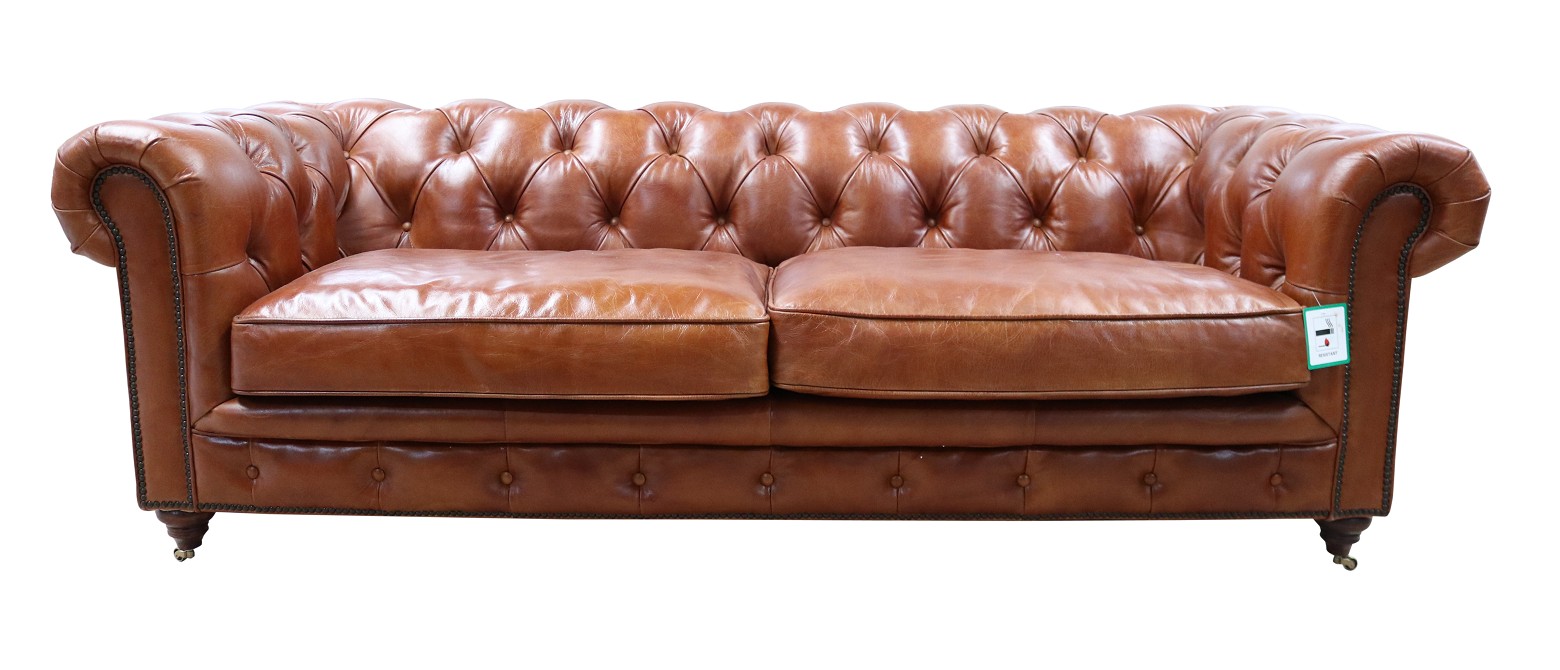 Product photograph of Earle Grande Chesterfield 3 Seater Vintage Tan Real Leather Sofa from Chesterfield Sofas