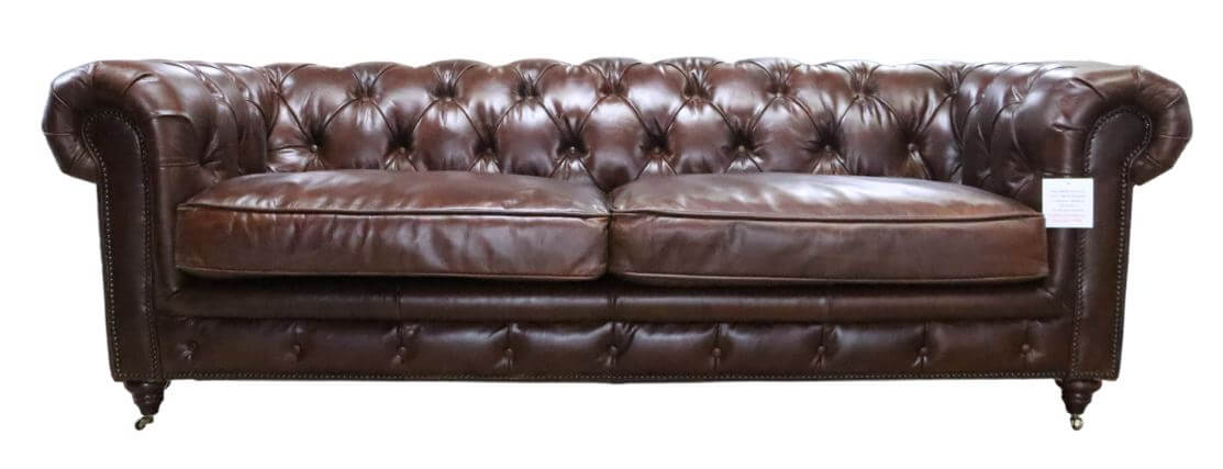 Product photograph of Earle Grande Original Chesterfield 3 Seater Sofa Vintage Brown Real Leather In Stock from Chesterfield Sofas