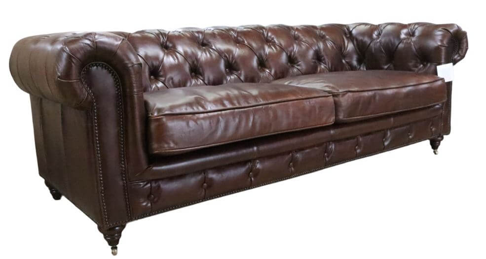Product photograph of Earle Grande Original Chesterfield 3 Seater Sofa Vintage Brown Real Leather In Stock from Chesterfield Sofas.