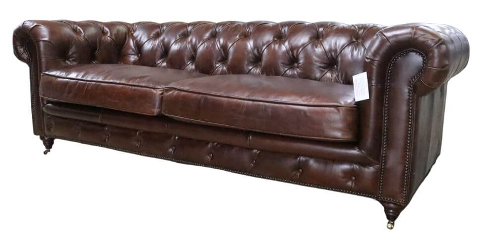 Product photograph of Earle Grande Original Chesterfield 3 Seater Sofa Vintage Brown Real Leather In Stock from Chesterfield Sofas.