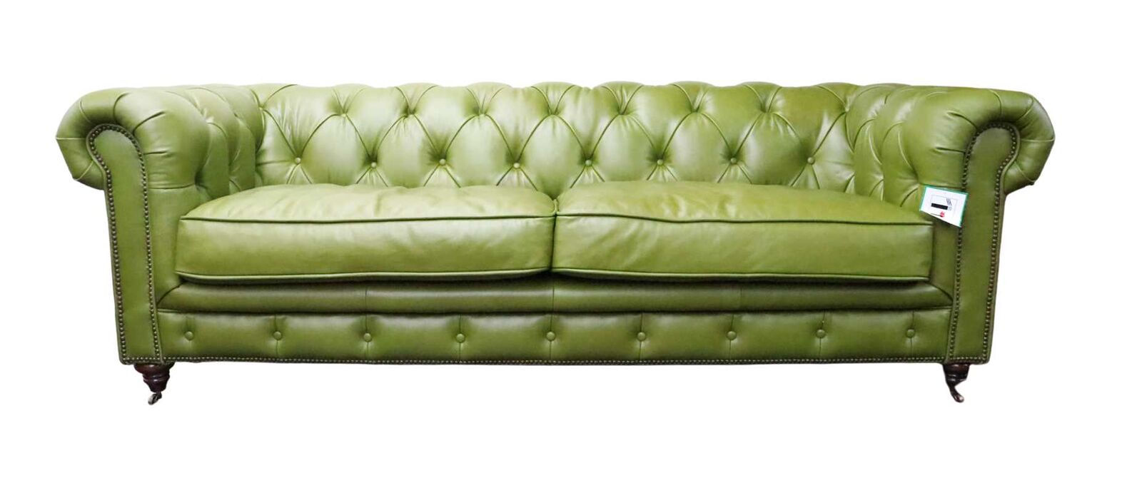 Product photograph of Earle Grande Vintage 3 Seater Sofa Nappa Olive Green Real Leather In Stock from Chesterfield Sofas