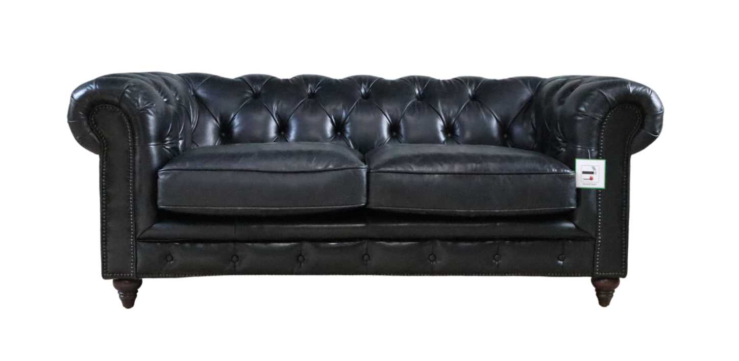 Product photograph of Earle Handmade Chesterfield 2 Seater Sofa Black Real Leather In Stock from Chesterfield Sofas