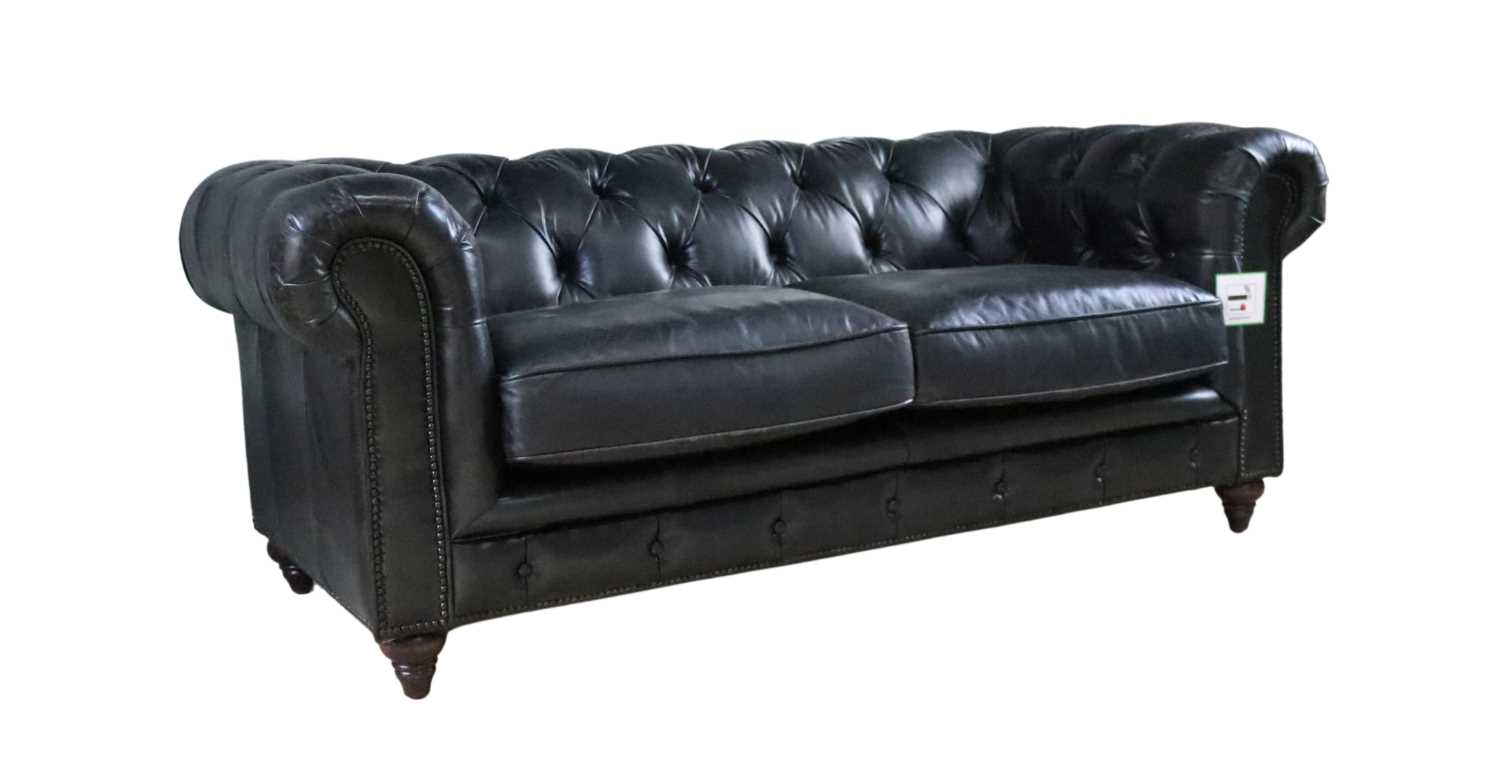 Product photograph of Earle Handmade Chesterfield 2 Seater Sofa Black Real Leather In Stock from Chesterfield Sofas.