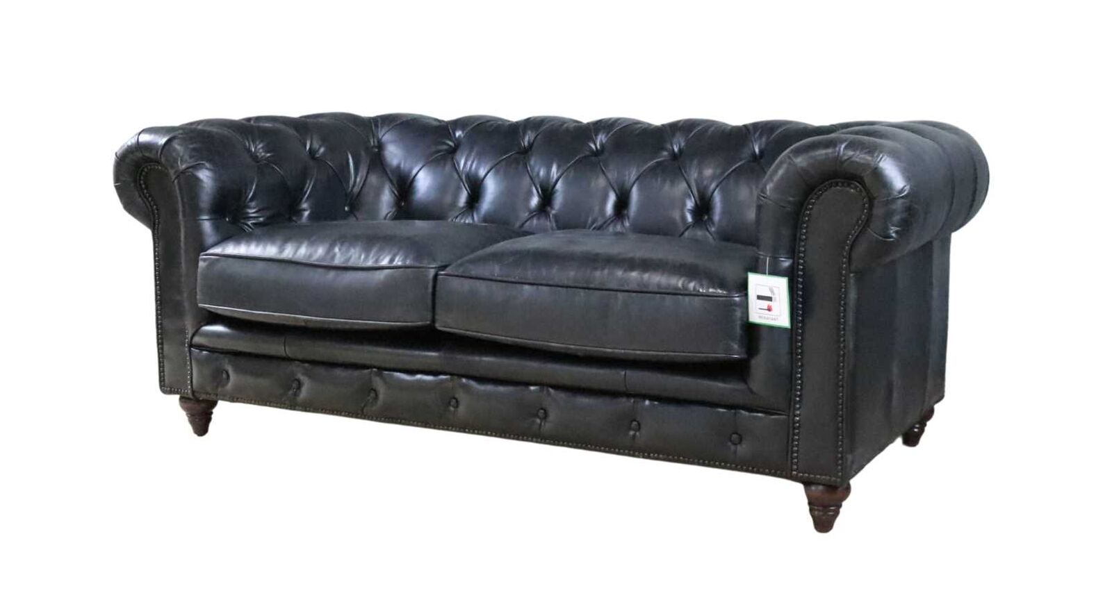 Product photograph of Earle Handmade Chesterfield 2 Seater Sofa Black Real Leather In Stock from Chesterfield Sofas.