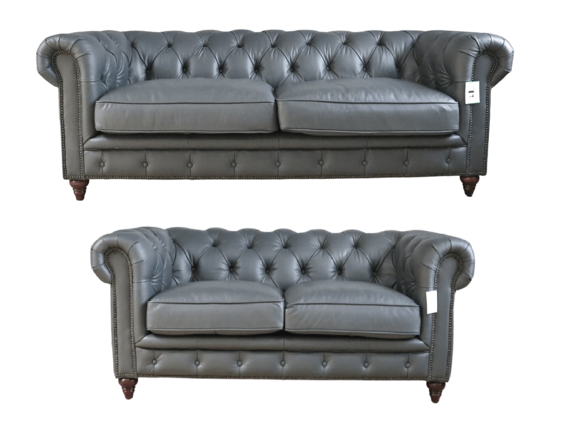 Product photograph of Earle Handmade Chesterfield 3 2 Sofa Suite Distressed Nappa Grey Real Leather from Chesterfield Sofas