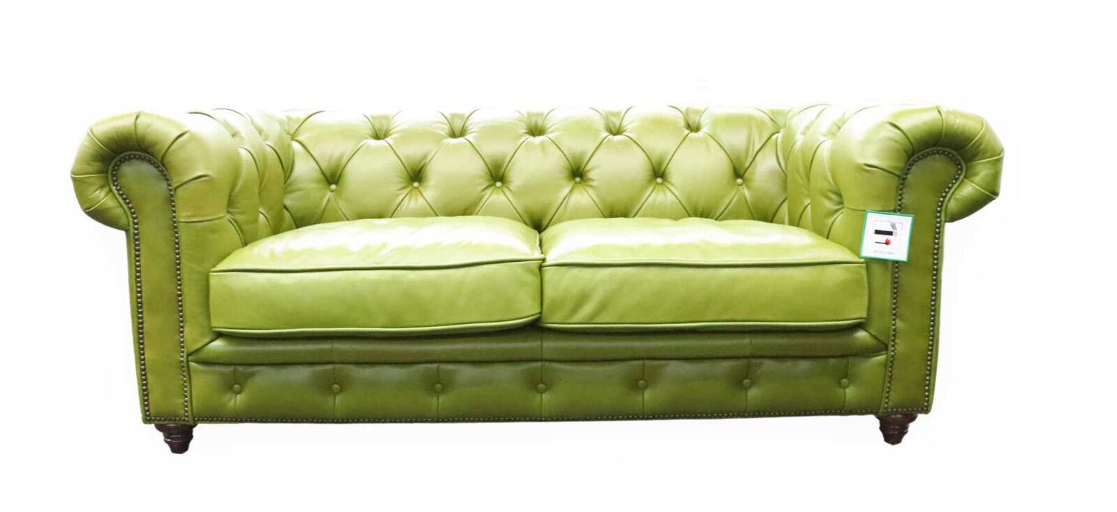 Product photograph of Earle Handmade Chesterfield Vintage 2 Seater Sofa Olive Green Nappa Real Leather In Stock from Chesterfield Sofas.