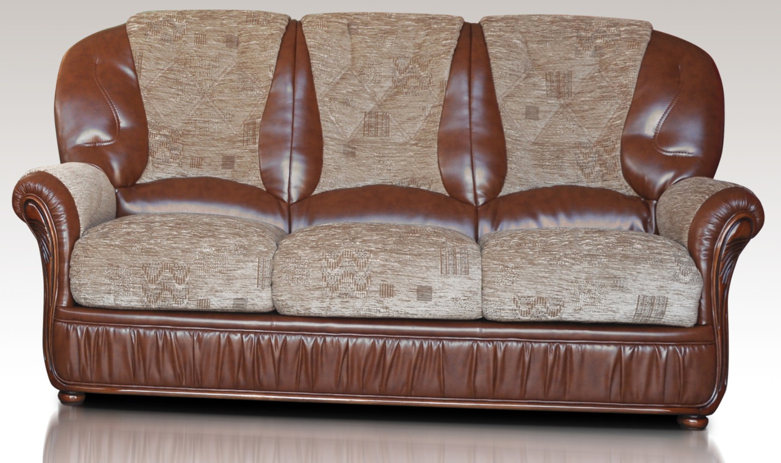 Product photograph of Emma 3 Seater Sofa Genuine Italian Tabak Brown Real Leather And Fabric from Chesterfield Sofas