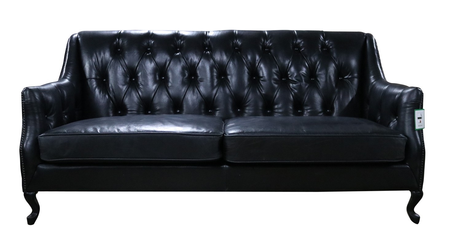 Product photograph of Eton Vintage 3 Seater Distressed Black Real Leather Button Amp Stud Sofa from Chesterfield Sofas