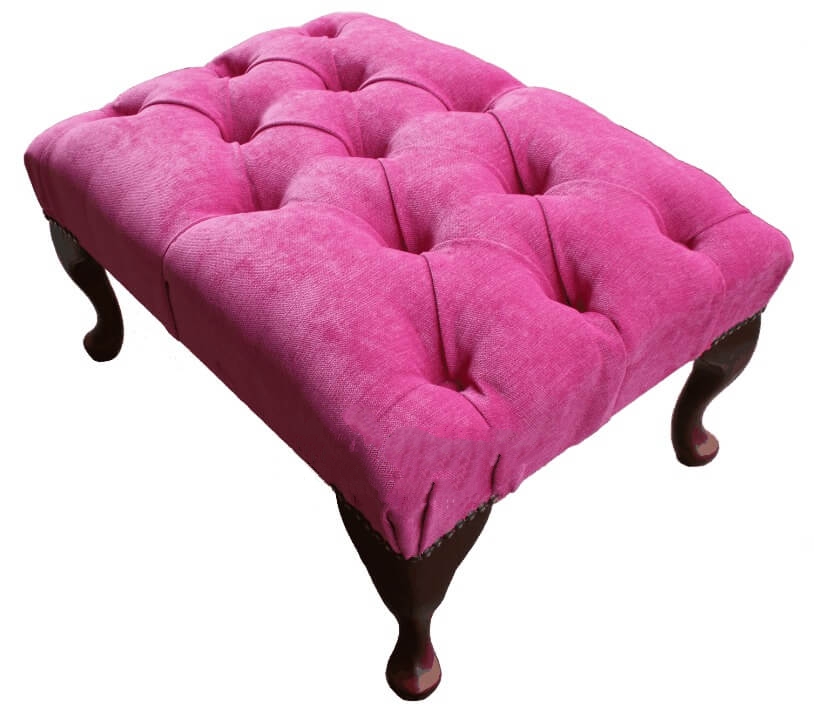 Product photograph of Fabric Queen Anne Buttoned Seat Footstool In Fuchsia Pink from Chesterfield Sofas.