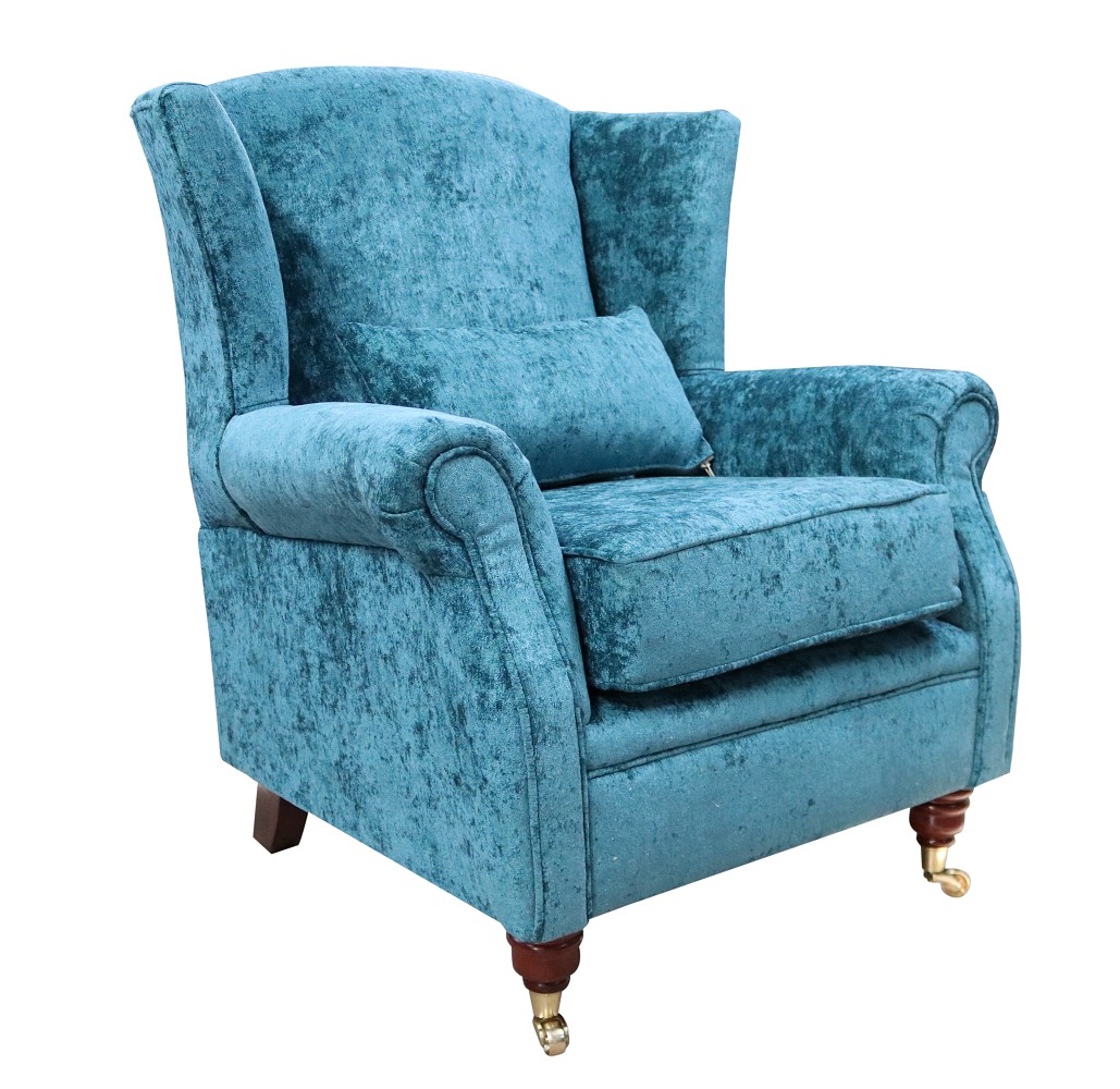 Product photograph of Fireside High Back Wing Chair Nuovo Kingfisher Blue Fabric Armchair from Chesterfield Sofas