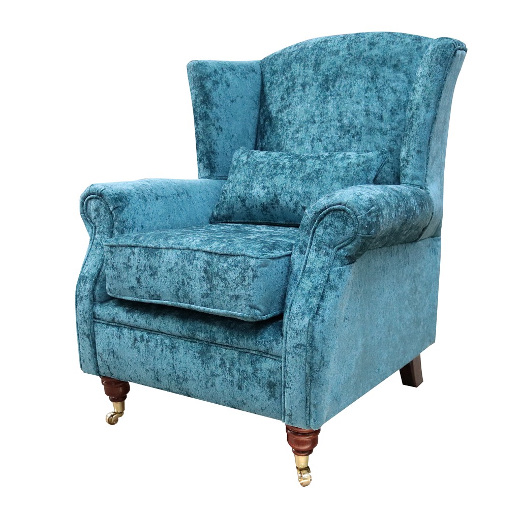 Product photograph of Fireside High Back Wing Chair Nuovo Kingfisher Blue Fabric Armchair from Chesterfield Sofas.