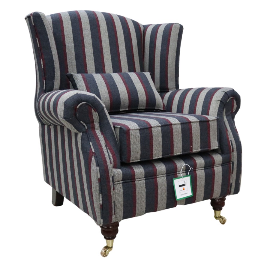 Product photograph of Fireside Wing Chair Gleneagles Stripe Granite Fabric High Back Armchair from Chesterfield Sofas