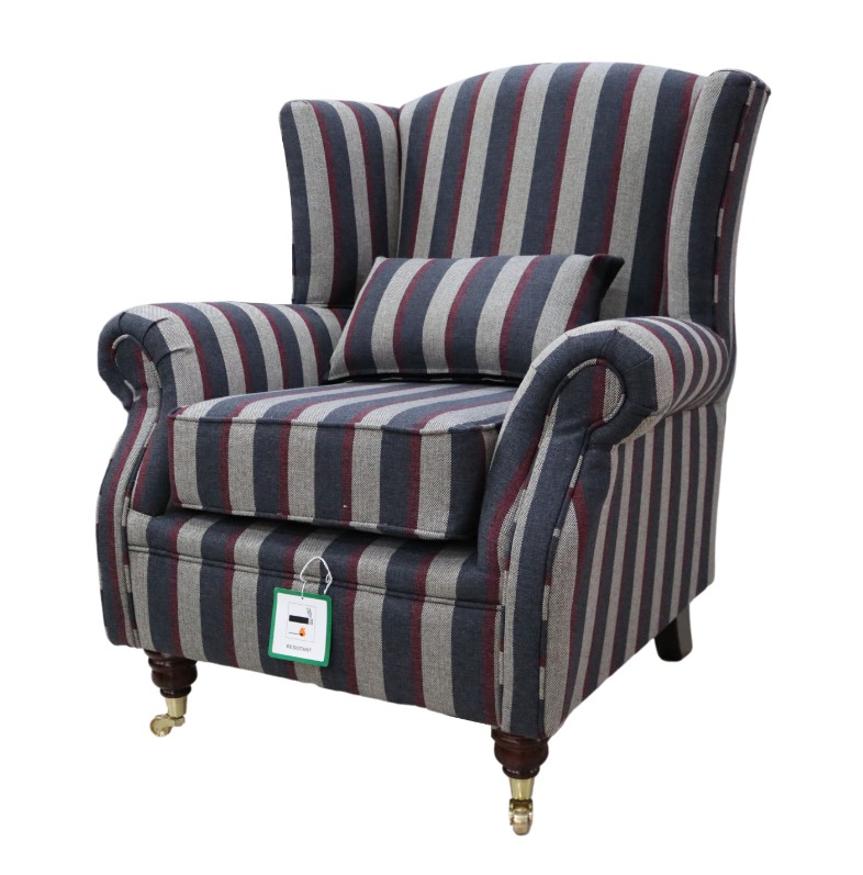 Product photograph of Fireside Wing Chair Gleneagles Stripe Granite Fabric High Back Armchair from Chesterfield Sofas.