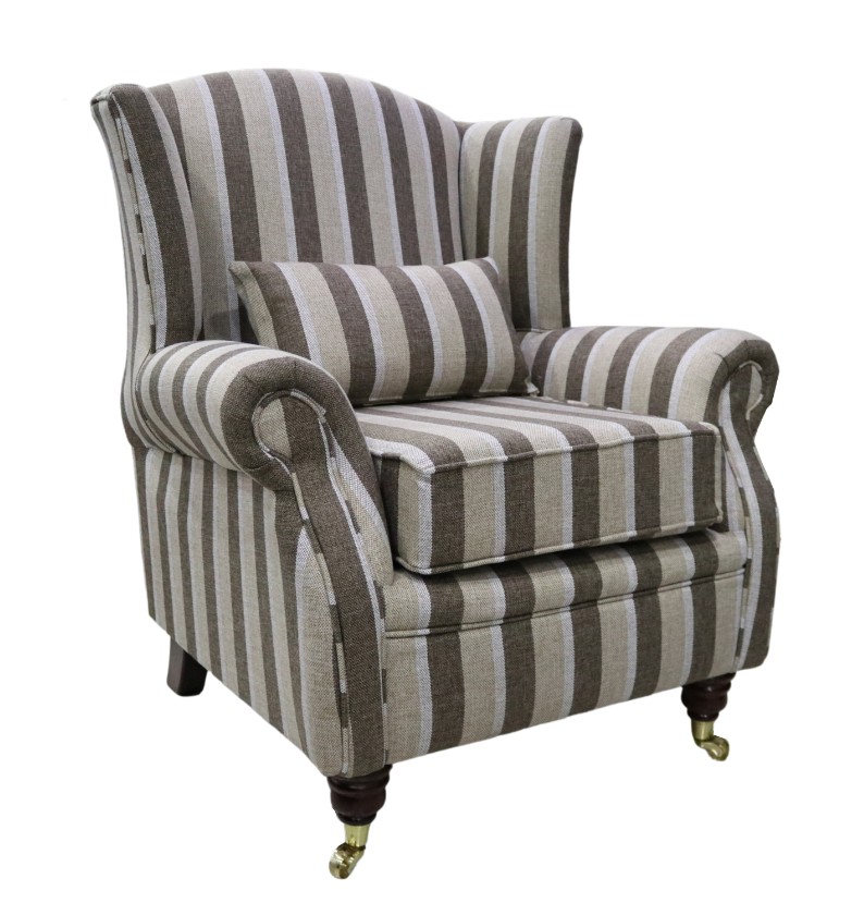 Product photograph of Fireside Wing Chair Gleneagles Stripe Nutmeg Fabric High Back Armchair from Chesterfield Sofas