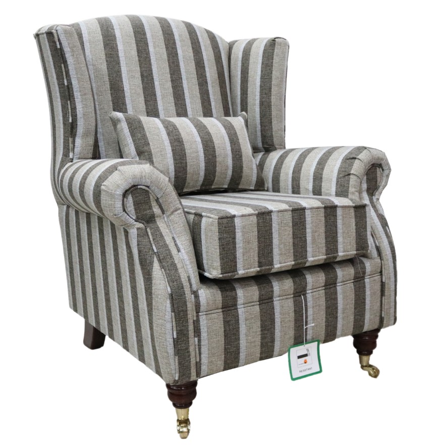 Product photograph of Fireside Wing Chair Gleneagles Stripe Saddle Fabric High Back Armchair from Chesterfield Sofas