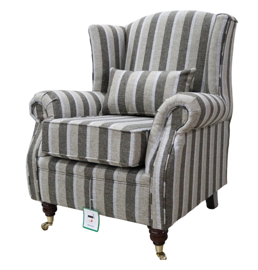 Product photograph of Fireside Wing Chair Gleneagles Stripe Saddle Fabric High Back Armchair from Chesterfield Sofas.
