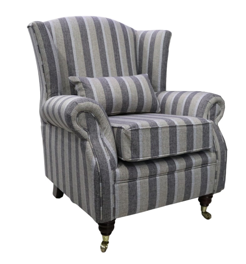 Product photograph of Fireside Wing Chair Gleneagles Stripe Silver Fabric High Back Armchair from Chesterfield Sofas
