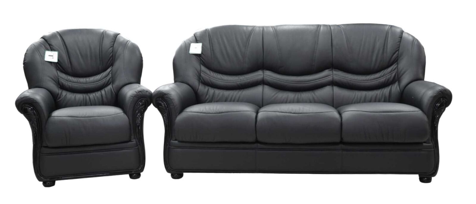 Product photograph of Florence Handmade 3 1 Genuine Italian Black Real Leather Sofa Suite In Stock from Chesterfield Sofas