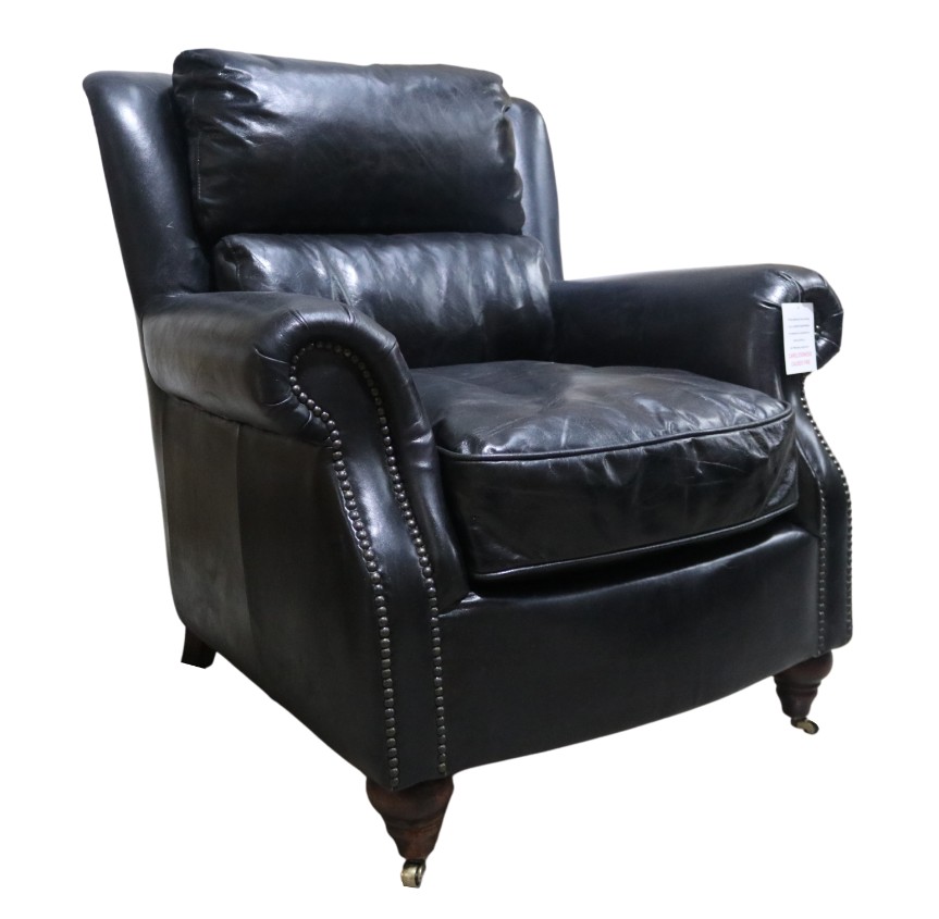 Product photograph of Florence Handmade Armchair Vintage Black Distressed Real Leather from Chesterfield Sofas