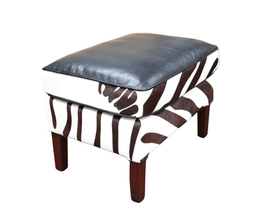 Product photograph of Footstool Handmade Brown Zebra Print Real Leather from Chesterfield Sofas