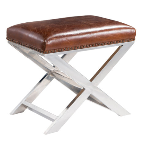 Product photograph of Footstool Ottoman Vintage Distressed Tan Leather Metal Cross from Chesterfield Sofas