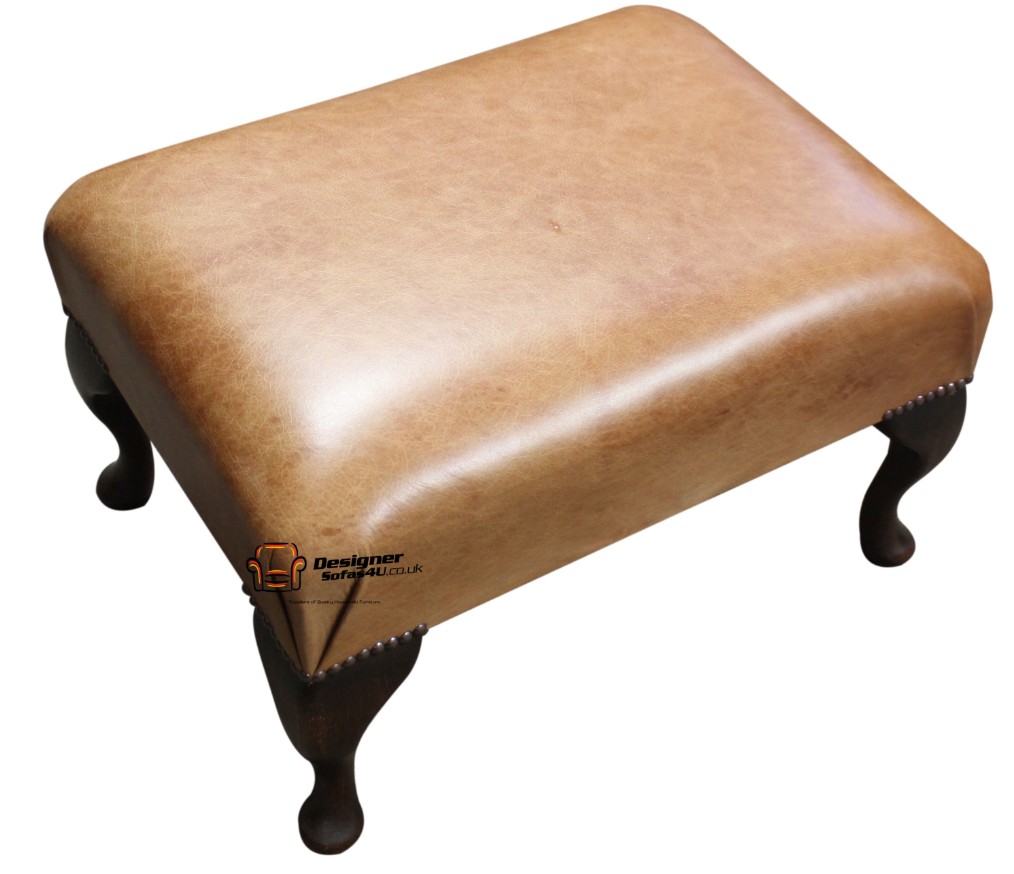 Product photograph of Footstool Plain Seat Old English Saddle Real Leather from Chesterfield Sofas.