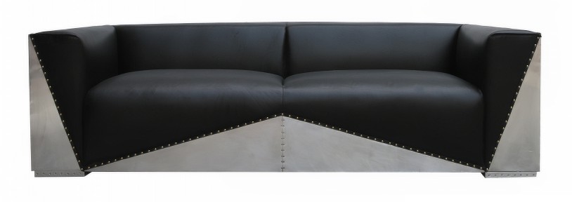 Product photograph of Gable Handmade Aluminium 3 Seater Sofa Vintage Distressed Black Real Leather from Chesterfield Sofas