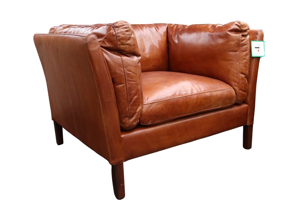 Product photograph of Groucho Custom Made Armchair Vintage Tan Distressed Real Leather from Chesterfield Sofas.