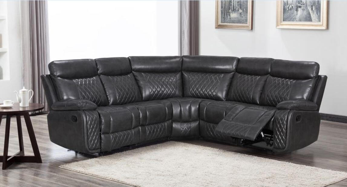 Product photograph of Hampton Genuine Reclining Corner Group Sofa 2 C 2 Charcoal Grey Real Leather In Stock from Chesterfield Sofas