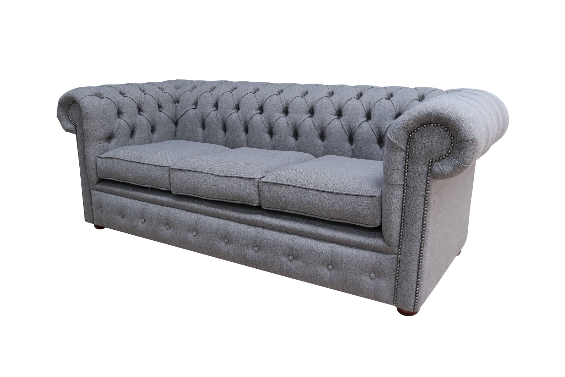 Product photograph of Chesterfield 3 Seater Sofa Charles Slate Grey Real Linen Fabric In Classic Style from Chesterfield Sofas.