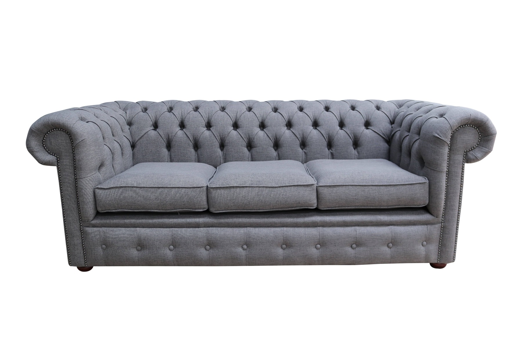 Product photograph of Chesterfield 3 Seater Sofa Charles Slate Grey Real Linen Fabric In Classic Style from Chesterfield Sofas
