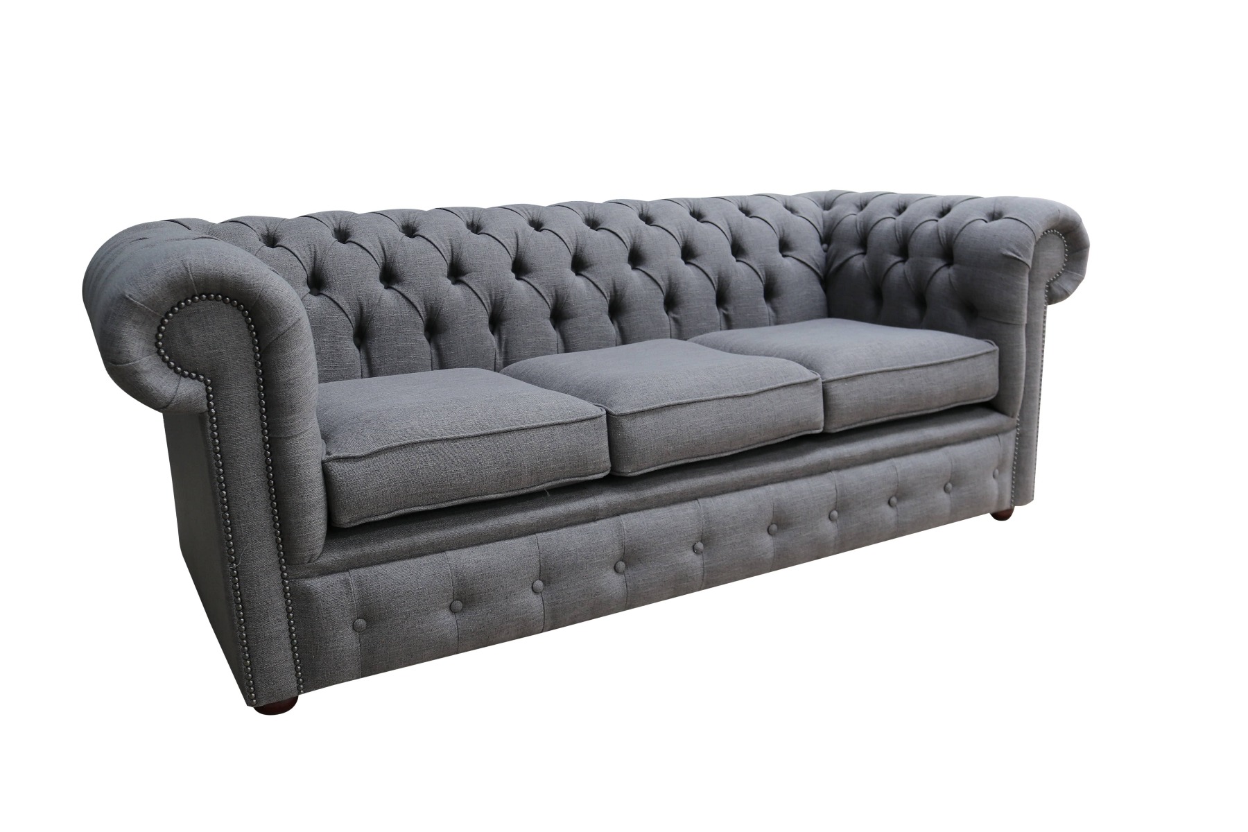 Product photograph of Chesterfield 3 Seater Sofa Charles Slate Grey Real Linen Fabric In Classic Style from Chesterfield Sofas.